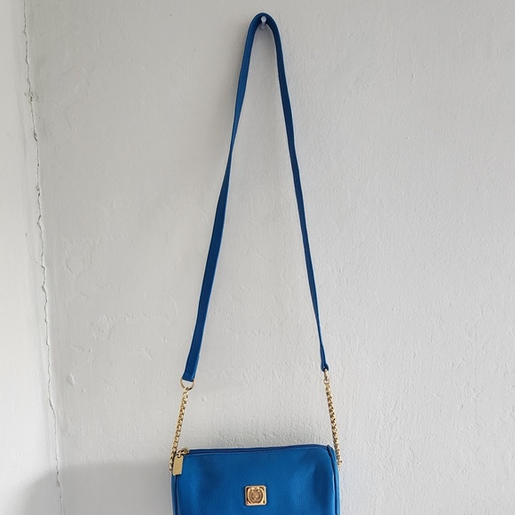 Vintage Liz Claiborne 90's barrel/messenger/cross body genuine leather blue bag - Picture 2 of 12